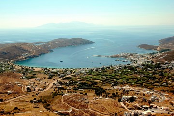 Greece, Serifos island, view of Livadi, the port of Serifos. - obrazy, fototapety, plakaty
