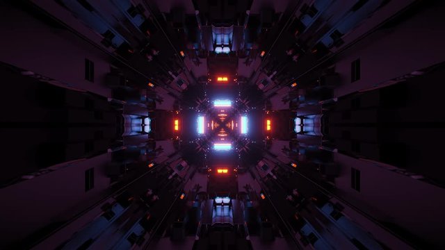 Futuristic cyber style space pod for personnel housing in space station with neon light, motion graphic of VJ loops, 3D, motion graphic