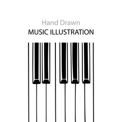 Piano keys sketch drawing. Piano keyboard hand drawn vector illustration. Piano keyboard logo. Musical theme template design. 