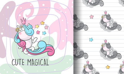 Cute animal cartoon unicorn seamless pattern for kids