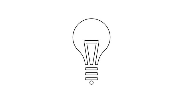 Black line Light bulb with concept of idea icon isolated on white background. Energy and idea symbol. Inspiration concept. 4K Video motion graphic animation