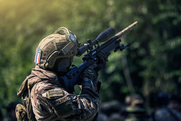 Fototapeta premium Military soldiers with sniper