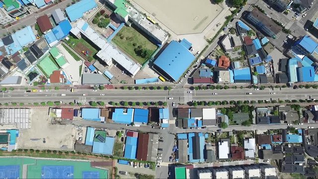 Drone view of colorful city road