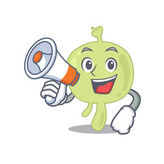 Obraz premium Mascot design of lymph node announcing new products on a megaphone