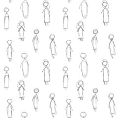 cute simple girls sketch silhouettes. grey lines on white. beautiful