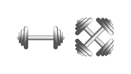 Dumbbell logo in retro style. Barbell icon isolated on white background. Vector.