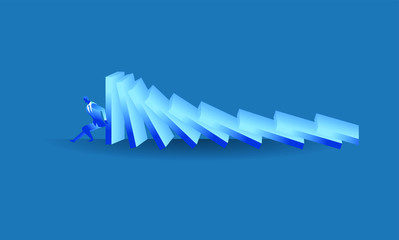businessman tried to stop domino effect mean an officer try to withstand from pressure concept flat illustration Business about hard work and pressure for presentation