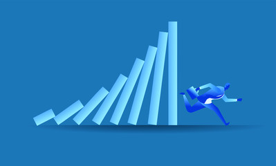 businessman run from domino effect mean he run from work pressure concept flat illustration Business about hard work and pressure for presentation