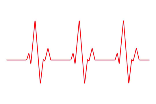 Heart rate graph. Heart beat line. Ekg icon wave. Red color. Sound wave line. Medical design. Stock vector illustration.