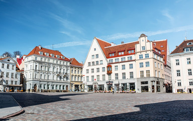 architecture and urban concept - empty town hall square of Tallinn old city, estonia