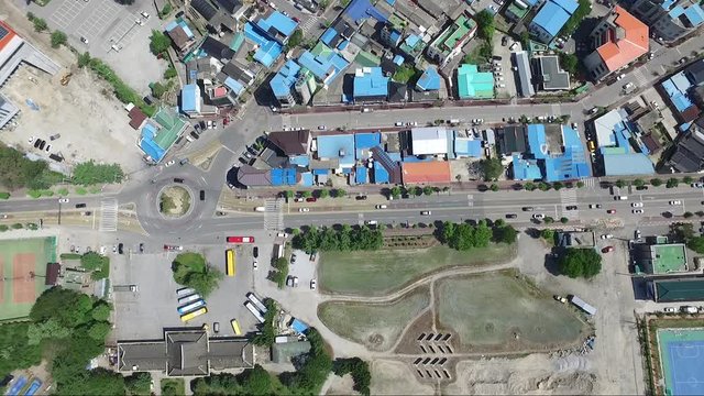 Drone view of colorful city road