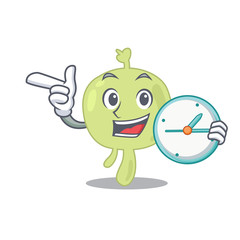 mascot design style of lymph node standing with holding a clock