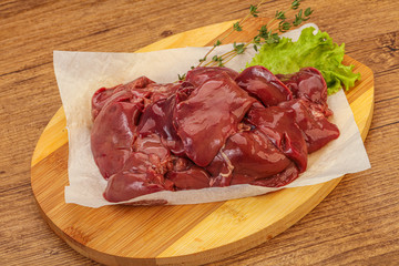 Raw chicken liver over board