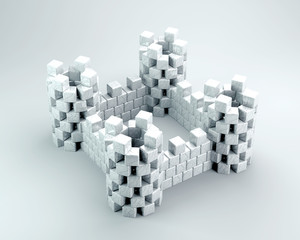 Castle made of marble cubes. 3d illustration.