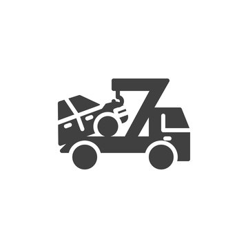 Car towing truck vector icon. filled flat sign for mobile concept and web design. Auto towing glyph icon. Symbol, logo illustration. Vector graphics