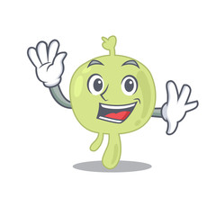 A charming lymph node mascot design style smiling and waving hand