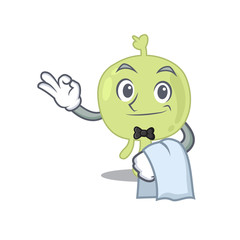 A cartoon picture of lymph node waiter with a white napkin