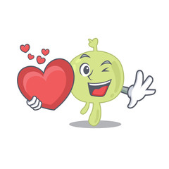 A sweet lymph node cartoon character style holding a big heart