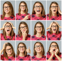 Set of beautiful girl with different facial expressions