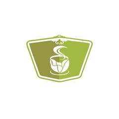 simple hot green tea cup logo and vector icon