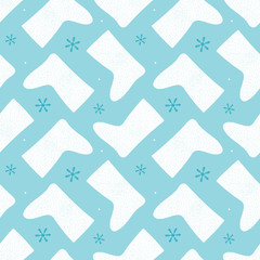 Winter seamless pattern background with valenki, traditional russian felt boots and snowflakes.
