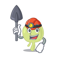 A cartoon picture of lymph node miner with tool and helmet