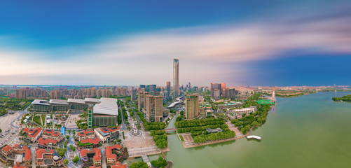 Obraz premium Aerial photography of CBD of Jinji Lake and East Lake in Suzhou City, Jiangsu Province, China