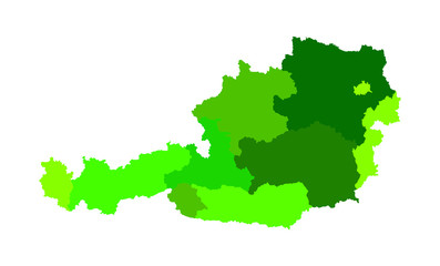 Silhouettes of the federal states of Austria map, vector illustration. Separated regions of Austria. Burgenland, Carinthia, Lower Austria, Salzburg, Styria, Tyrol, Upper Austria, Vienna, Voralberg map