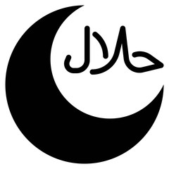 Crescent with text Halal icon, ramadan festival related vector