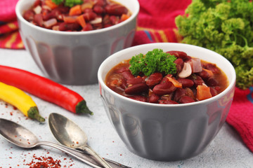 Two bowls with traditional Georgian dish - lobio