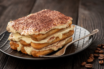 Homemade tiramisu cake, italian dessert.