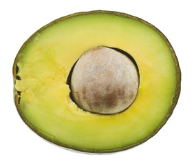 Half an avocado isolated on a white background close-up.