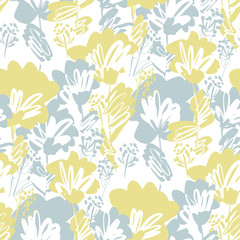 Pale green and gray flowers seamless pattern
