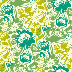 green, grass, meadow, whild, flower, floral, simple, naive, fabric, textile, seamless, active, dymanic, sketch, hand drawn, vintage, vector, petal, spring, pattern, card, blue, white, beautiful, style