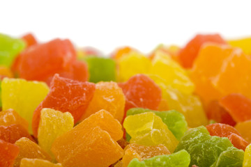 Candied fruit isolated on a white background close-up.