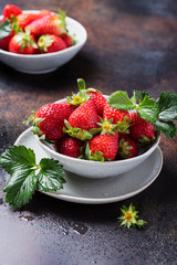 Fresh strawberry with a green leaves