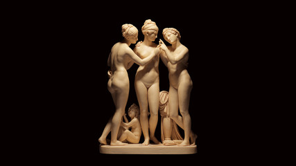 The Three Graces Sculpture White Cream Bone Color Front View 3d illustration 3d render