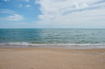 Fototapeta na wymiar Background of the beach with sea wave and clouds sky