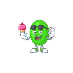 Happy face of tetrad cartoon mascot having an ice cream