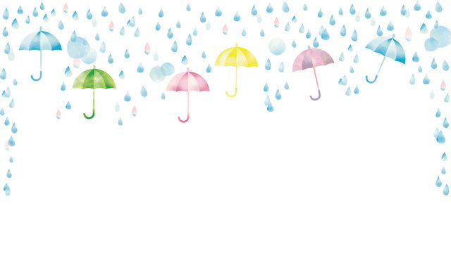 水彩風　傘と雨のカラフルフレーム