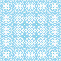 Japanese Blue Circle Flower Vector Seamless Pattern