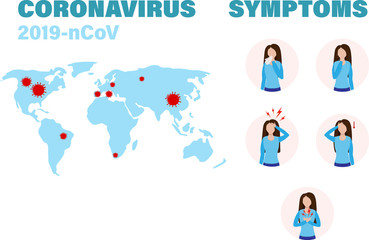 2019-nCoV virus protection tips. Infographic of coronavirus symptoms, ncov disease. Infection fever and cough.