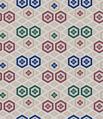 Japanese Hexagon Flower Motif Vector Seamless Pattern