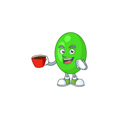 A mascot design character of tetrad drinking a cup of coffee