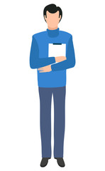 Man with clipboard, executive worker isolated cartoon characters. Vector business education concept, experienced guy ready to make report, analytic with folder