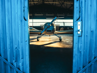 Airplane in hangar ready to fly