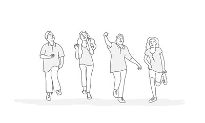 Children Running. Line drawing vector illustration.