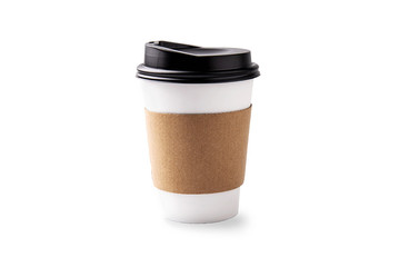 Brown hot coffee cup made from paper isoloated over white background - isoloted object over white...