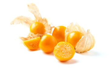 Fresh cape gooseberry isolated over white background - colorful fruit cape gooseberry background concept