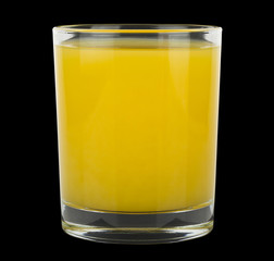 Glass of orange juice isolated on a black background.